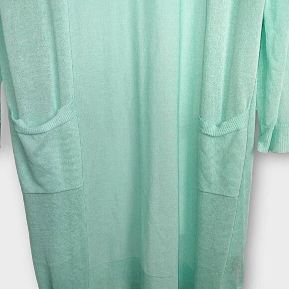 Charlie Paige Womens Cardigan Sz Large Aqua Long‎ Linen Coastalcore Athleisure - Picture 4 of 10